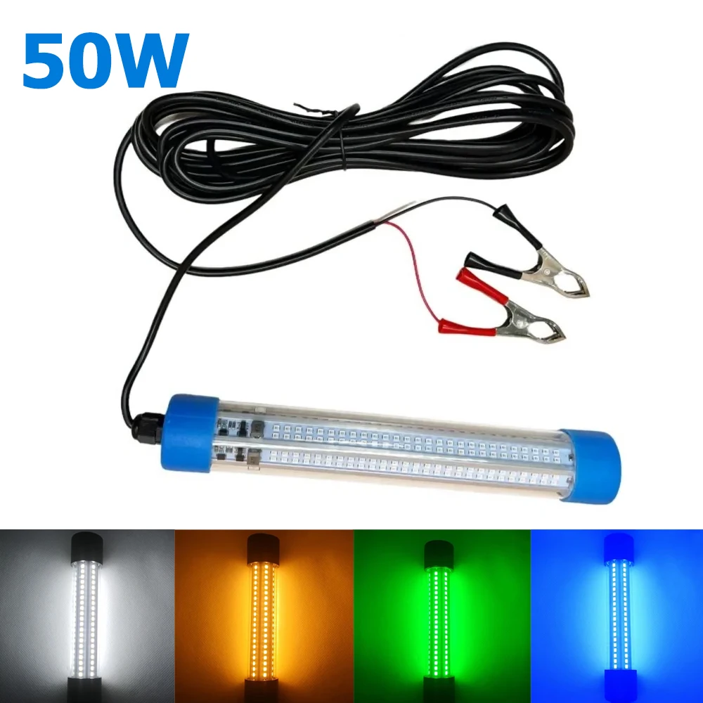 

50W IP68 LED Fishing Tool With 5M Cord Lures Freshwater Fish Bait 3000K Warm White 24V Underwater Lighting Depth Finder Deep