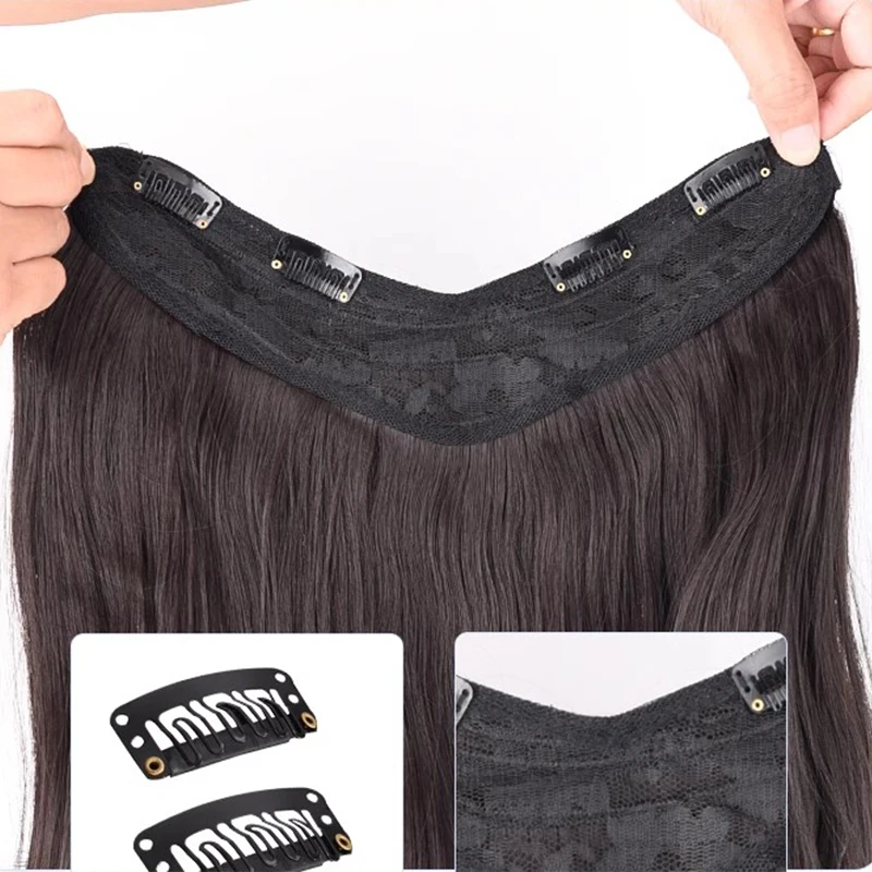 PAGEUP Synthetic Women\'s V-Shaped Long Hair Extension Wig high Layered Hair Extension Hair Pad Fluffy Top Increase Hair Volume