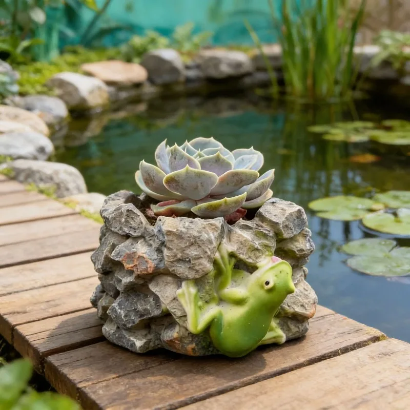 Creative Resin Turtle Frog Sculpture Flower Pot Ornaments Outdoor Courtyard Balcony Succulent Bonsai Pot Craft Garden Decoration