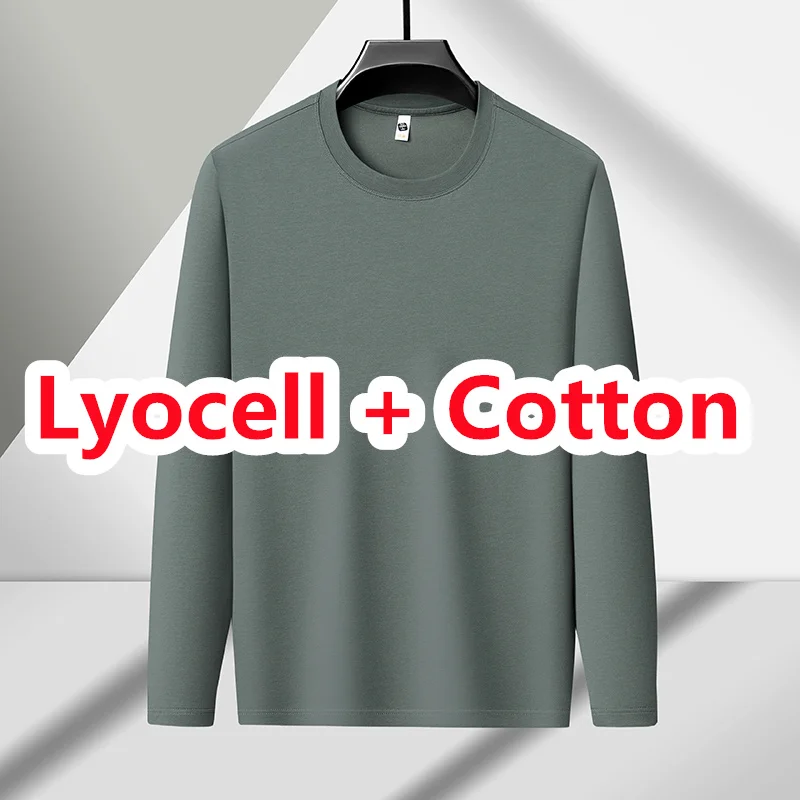 High Quality Lyocell Men Tops 2025 Autumn Classic Solid Lyocell Cotton Tees Long Sleeve Clothes Male Breathable Basic T-shirts view 6