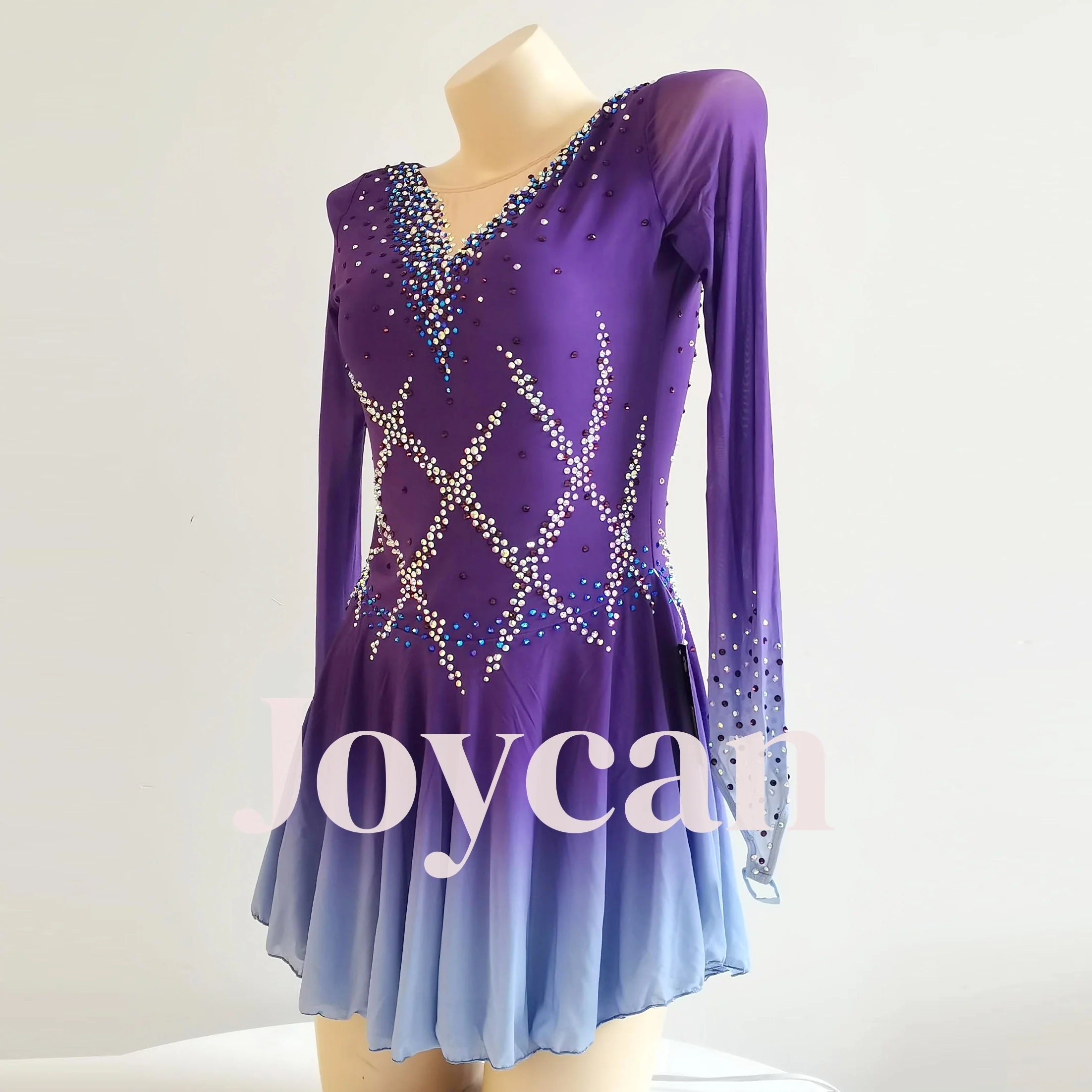 JoyCan Ice Figure  Skating  Dress Girls Purple Spandex Stretchy Competition Dance Wear Customized