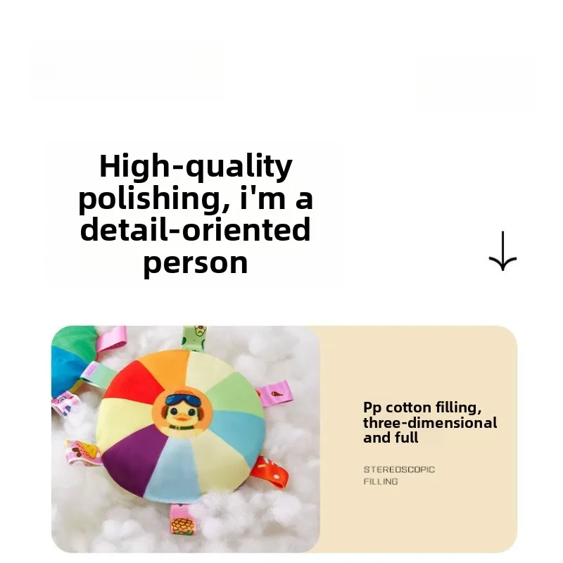 Giocattolo sensoriale morbido con sonaglio per bambini in peluche colorato per neonati, design rotondo carino con faccia di cartone animato e parti staccabili Morbido e carino