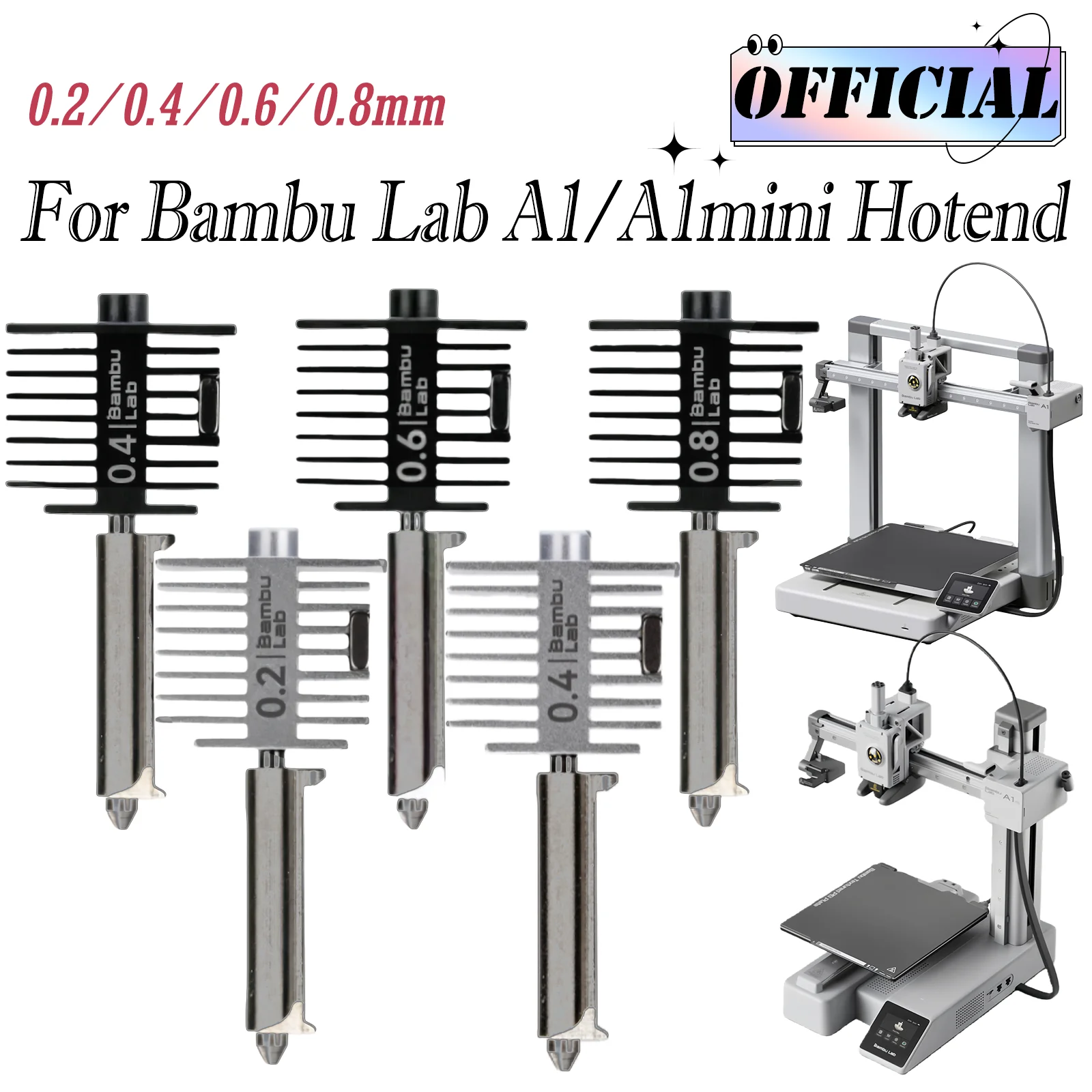 Hotend Kit For Bambu Lab A1/A1 Mini Fast Speed Hot End Assembly 0.2/0.4/0.6/0.8mm Hardened steel Nozzle Bambulab OFFICIAL Part