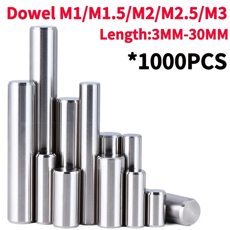 

1000PCS 304 Stainless Steel Pin Double Chamfered Flat Head Cylindrical Pin Solid Locating Fixed Dowel Pin M1 M1.5 M2 M3 φ3-30MM