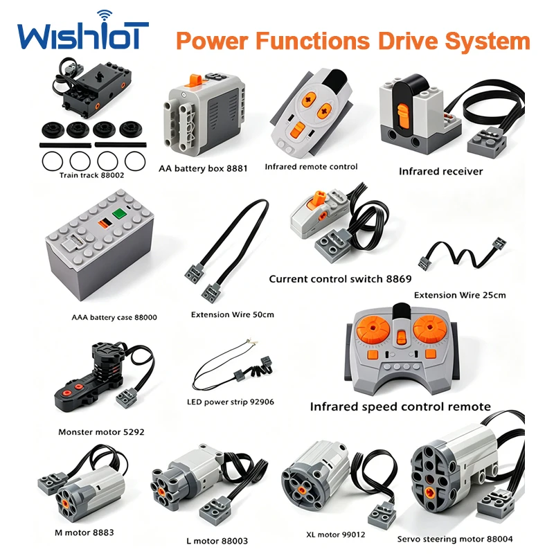 MOC Technical Parts Power Functions Servo Motor Remote Control LED Light Building Blocks DIY Toys Gifts