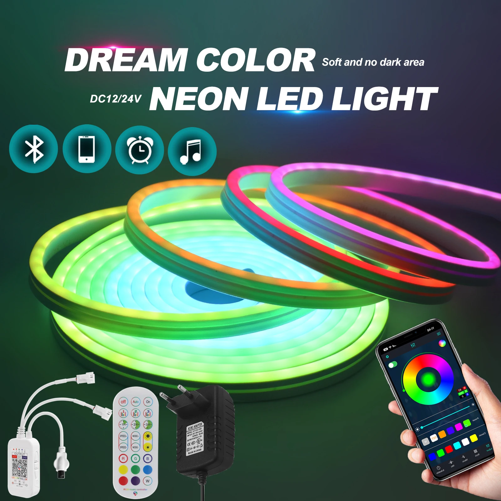 Tuya APP WIFI Bluetooth WS2811 RGBIC Neon LED Strip Light 12V 24V Smart Led Ribbon Color Changing Waterproof Flexible Tape