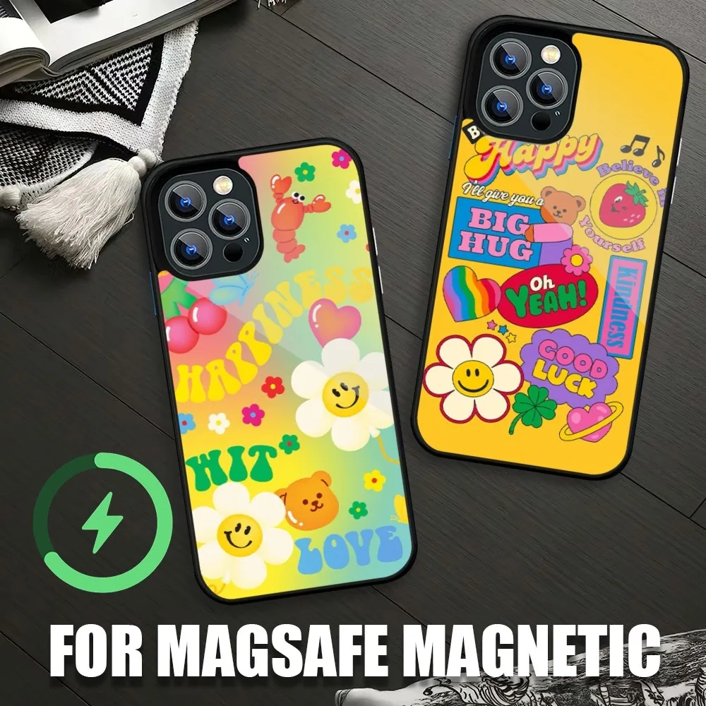 

W-Wiggle Wiggles Smile Flower Phone Case For iPhone Magsafe Magnetic Case 14 12 11 13 Pro Max 15 Plus XR Wireless Charging Cover