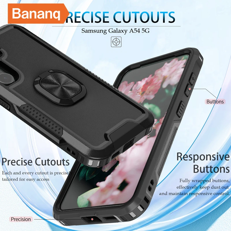 Bananq Magnetic Metal Ring Stand Case For Samsung S24 S23 S22 S21 FE Note 20 Ultra 10 Plus Cover For Galaxy A15 A14 A24 A54 A04S