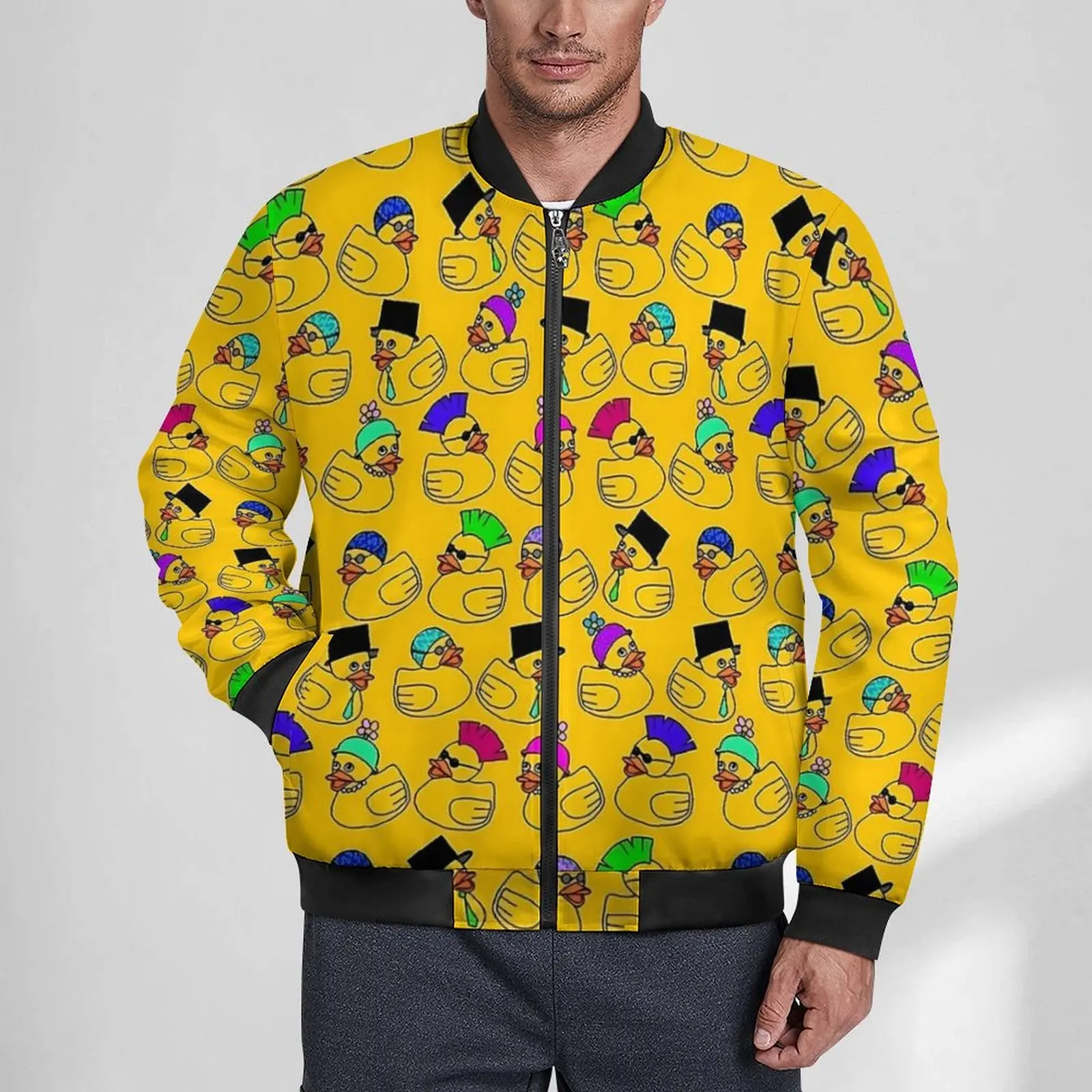 

Funny Rubber Ducks Print Casual Jackets Zipper Windbreak Male Custom Coats Winter Aesthetic Loose Jacket Plus Size 6XL
