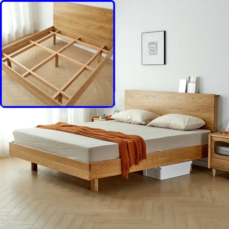 North American black walnut full solid light luxury simple modern bed, Nordic white oak modern bed