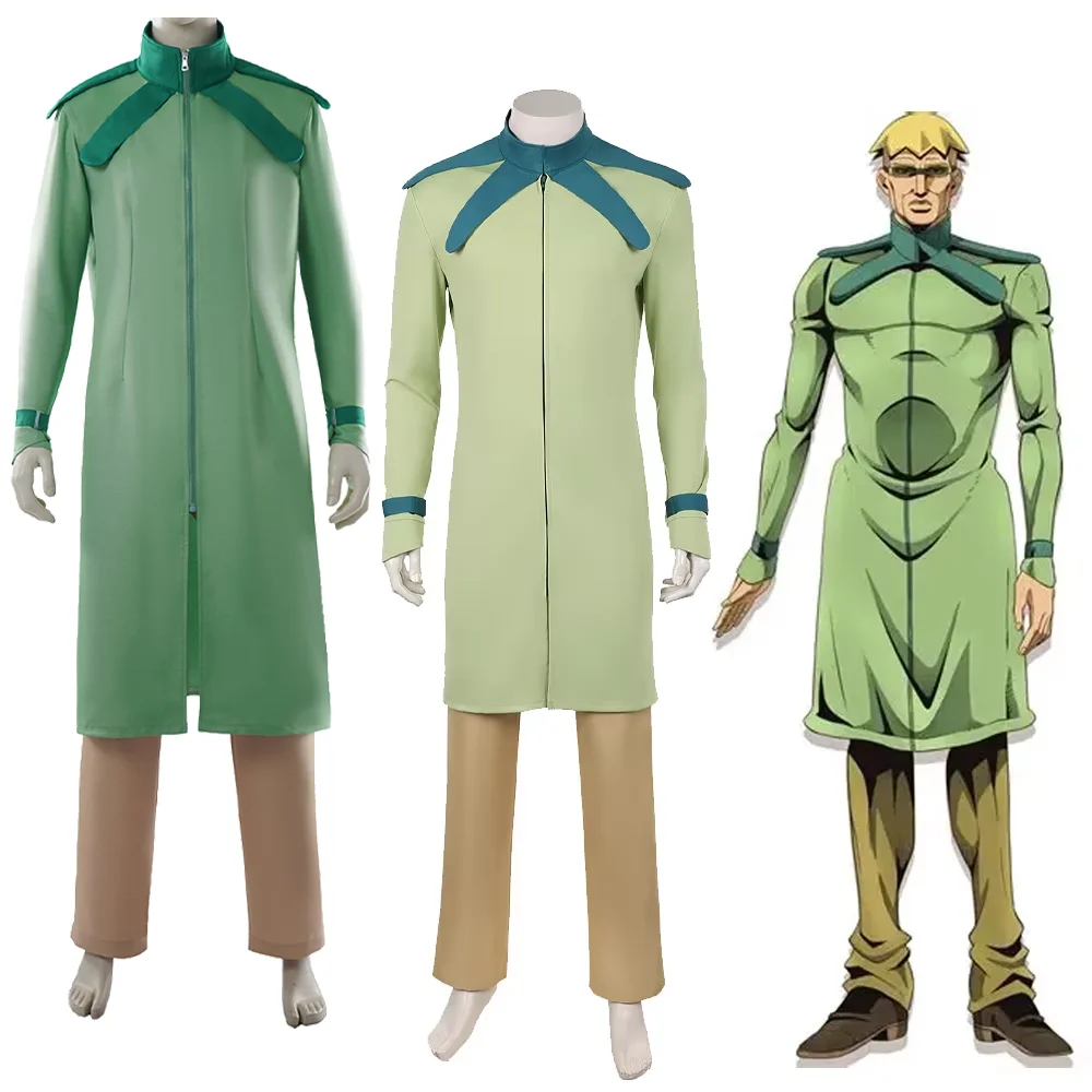 

Steven Steel Cosplay Costume JoJo Anime Bizarre Adventure Light Green Tunic Coat Jacket Beige Pants Halloween Carnival Disguise