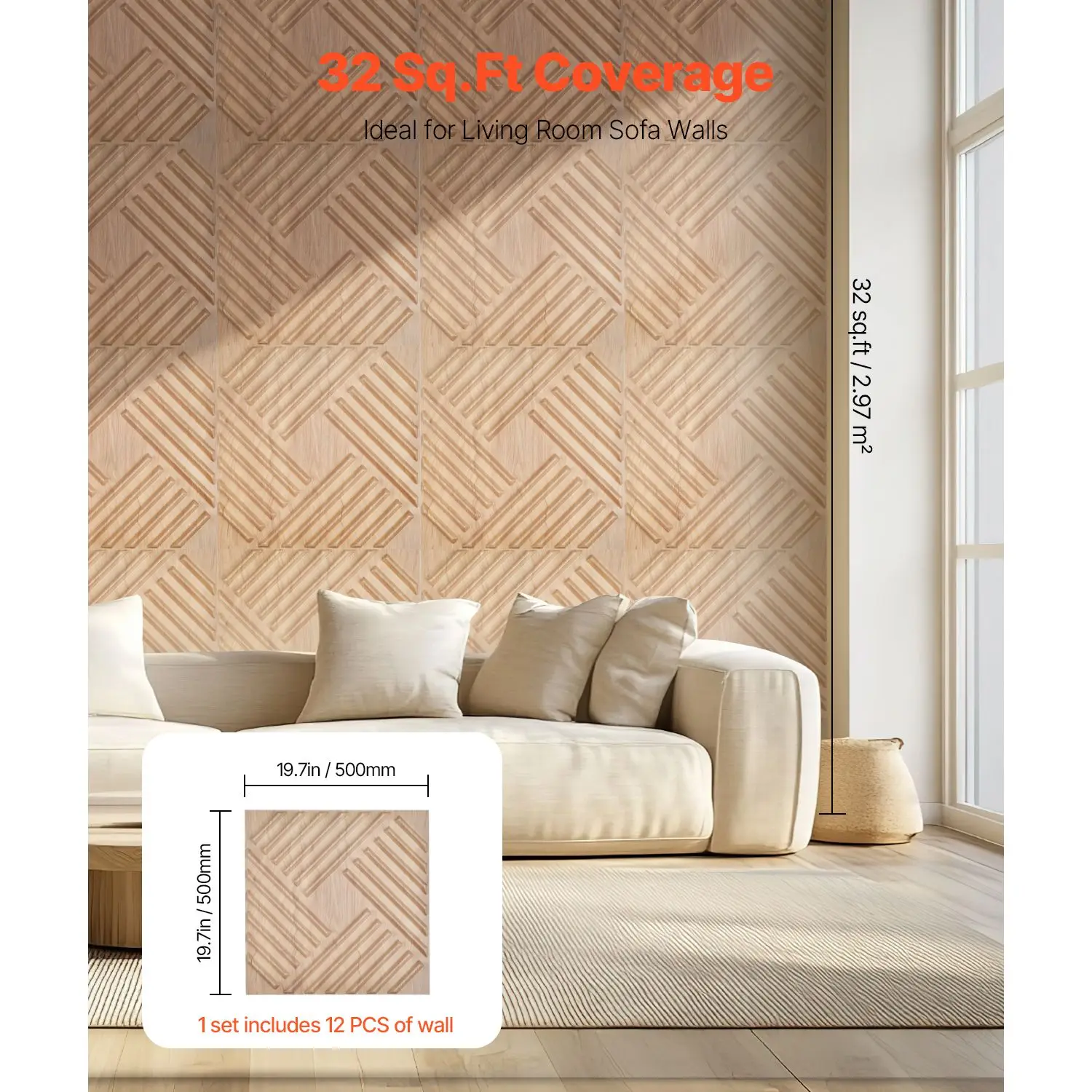 3D Wall Panels, 12-Pack 19.7 x 19.7 in PVC Modern Art Minimalist Salt Tiles, 32 Sq.Ft Coverage Accent Wall Panel, Interior Home Decor for Ceiling, Bedroom, Living & Gaming Room, Light Wood Color view 5