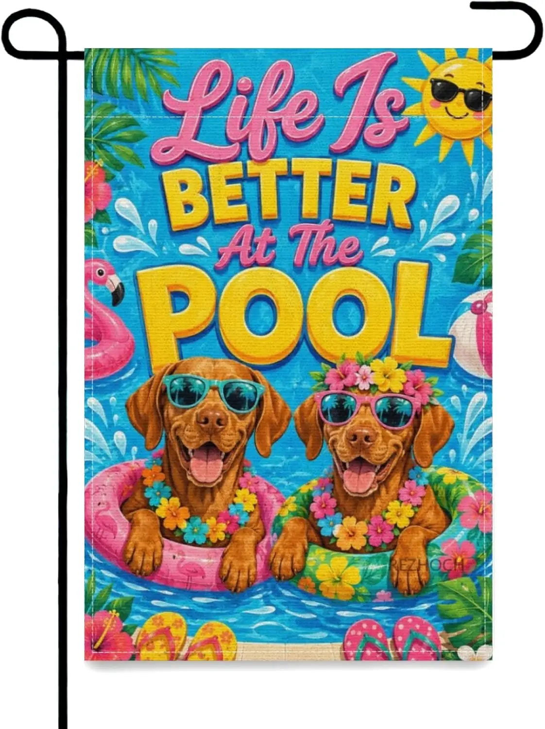 Summer Swimming Pool Party Cute Vizsla Dog Welcome Garden Flag 12x18 Inch,Life Is Better At The Pool Outdoor Yard Decor,Funn kkz