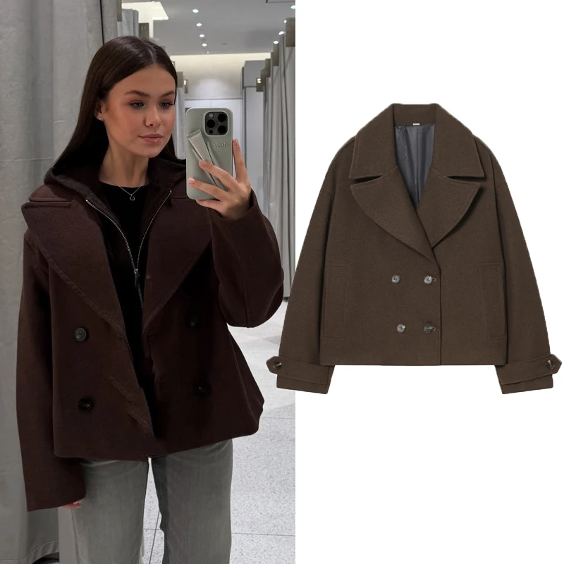 

Women's Coat 2025 Autumn Women's Demi-Season Jacket V-Neck Tweed Jacket Long Sleeves Casual Outerwears Tops For Woman Crop Coat
