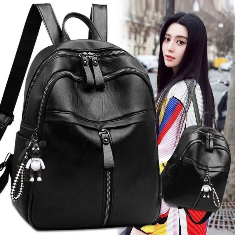 Non-Violent Bear Women's Backpack Simple Black Casual One-Shoulder Crossbody Bag Gift