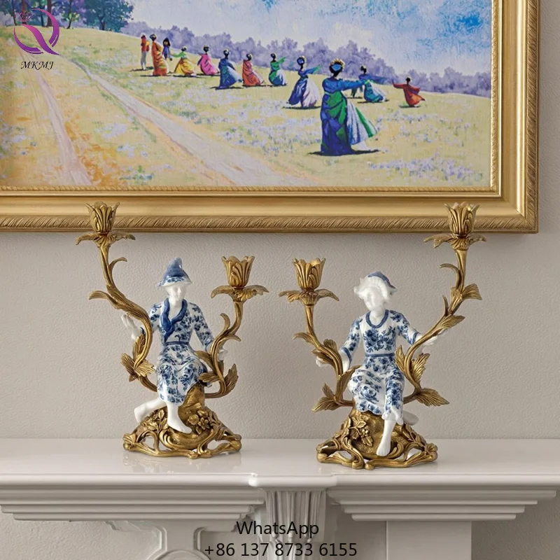

Home Restaurant Fireplace Home Decoration Ceramic Blue And White Porcelain Candlestick Holder