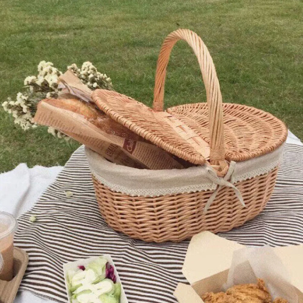 Cesta de almacenamiento de frutas para Picnic, contenedor de aperitivos para el hogar de Pascua, cesta de mimbre con tapa, cesta de mimbre multifunción, suministro para el hogar