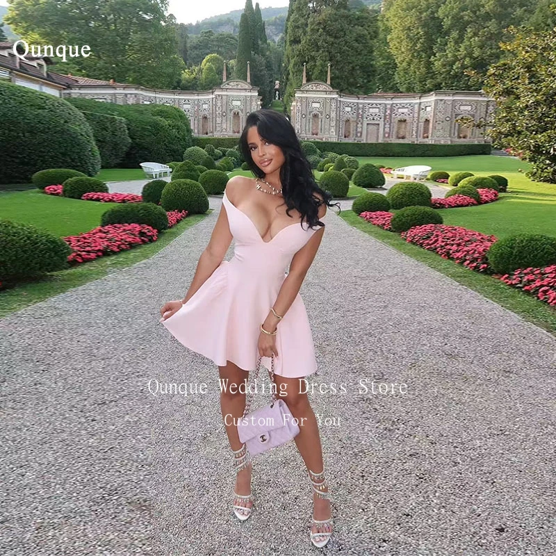 

Qunque New Arrival Short Mini Prom Dress Graduation Dresses Off The Shoulder Short Sleeves Cocktail Party Dresses Customized