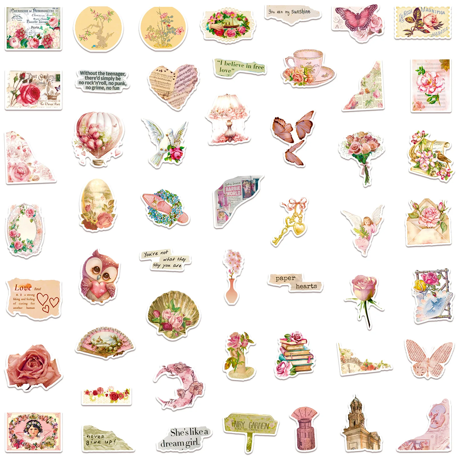 10/50Pcs Vintage pink Stickers Scrapbooking Notebook Water Bottle Laptop Luggage Skateboard Car Graffiti Toys Kids Sticker