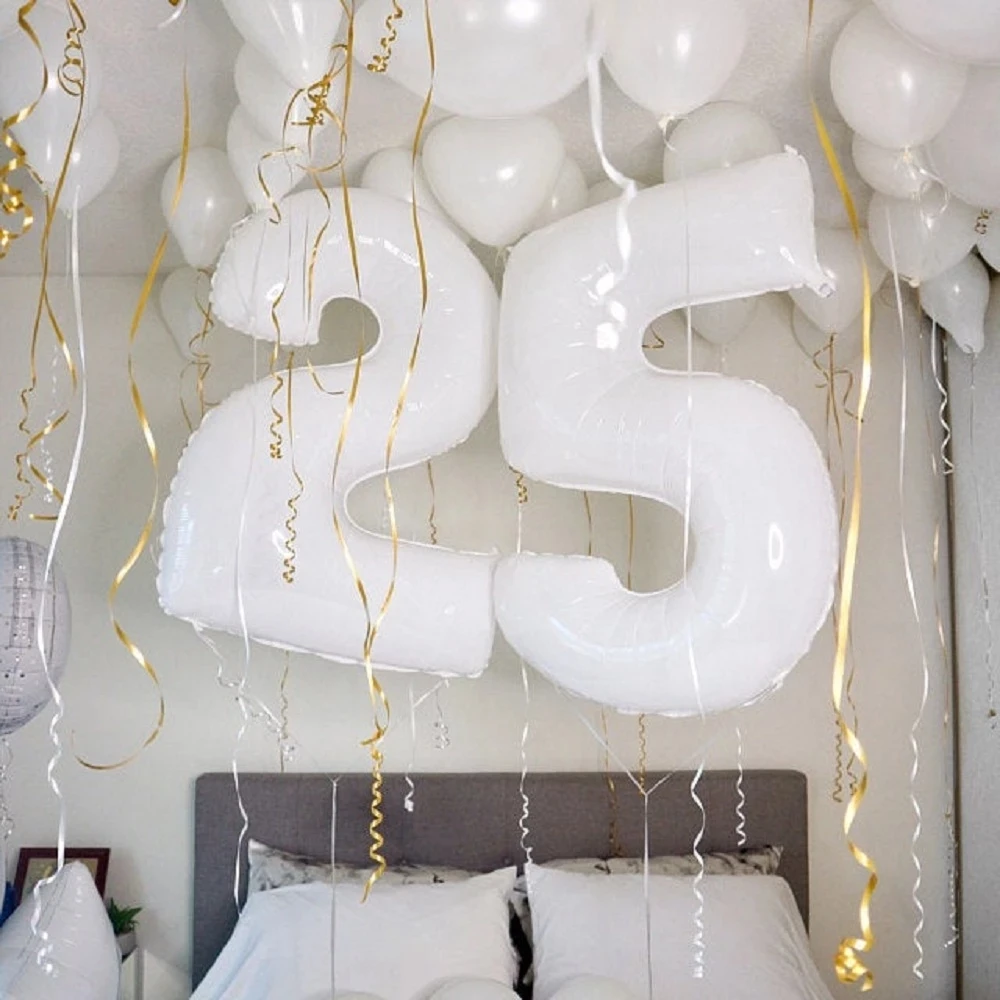 2szt 30/40 cali Gigantyczny biały balon numeryczny 16 18 25 30 40 50 Balony foliowe Urodziny Ślub Baby Shower Dekoracja Figurki Globos