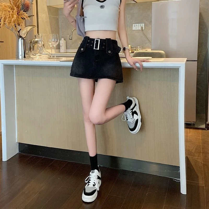 

High Waist A Line Short Mini Denim Skirt Slim Fit Trendy Summer Fashion for Women Hip Hugging Skirt Shorts Hybrid