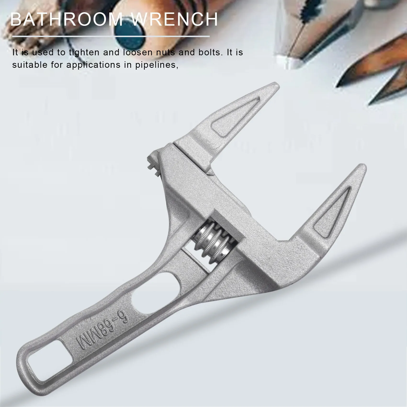 Adjustable Wrenches 6-68mm Wide Jaw Wrench Bathroom Wrench Hand Tools for Tightening or Loosening Nuts and Bolts