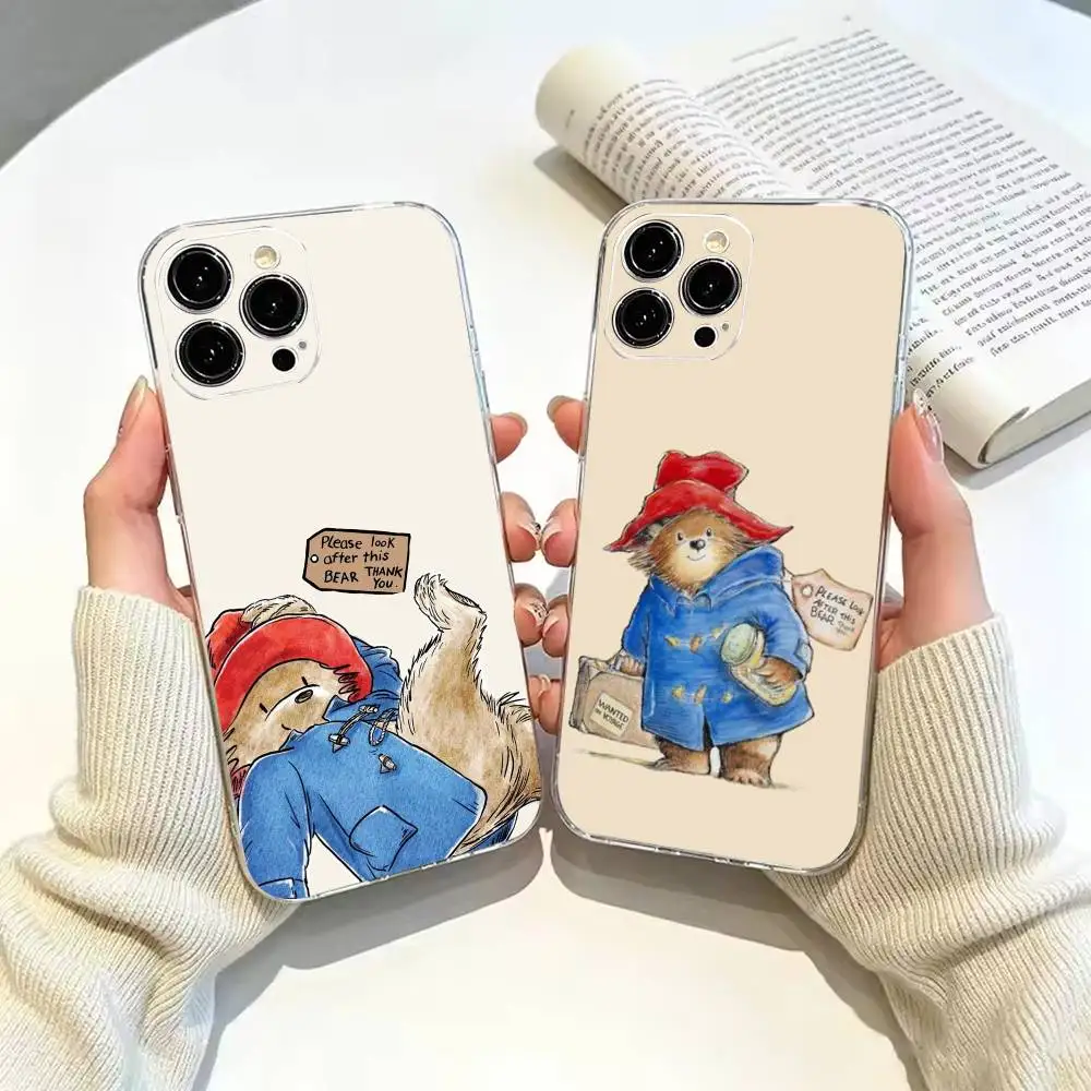Capa Transparente Macia do Urso Paddington para iPhone 17, 16, 15, 14, 13, 12, 11 Pro, Max, Plus, X, XS, XR, SE4