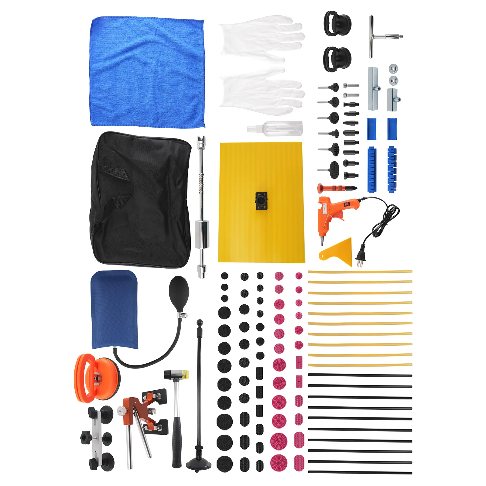 

107Pcs Dent Tool Kit Bridge Puller Glue Gun Hammer Tabs Car Body Repair Set