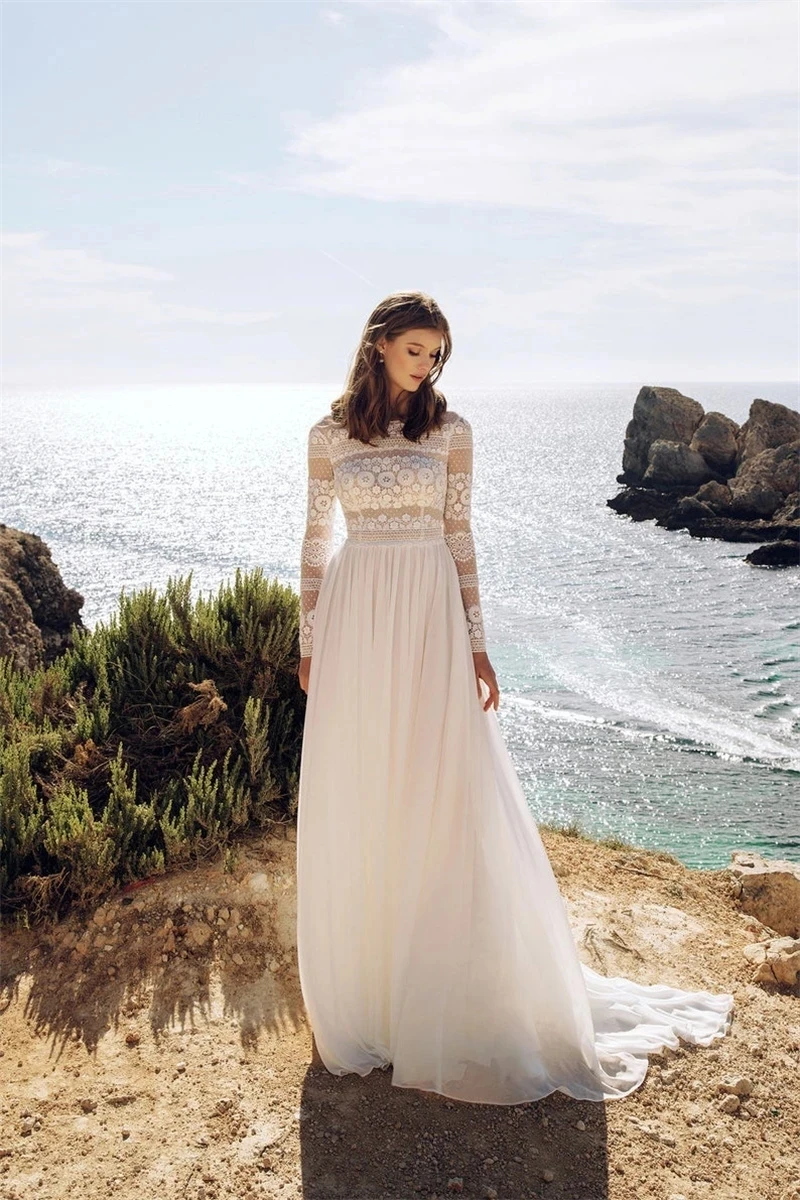 

BOHO Vintage Wedding Dresses For Women 2024 A-Line High Neck Bridal Gowns Full Sleeves Robes For Brides 2023 Vestidos De Novia