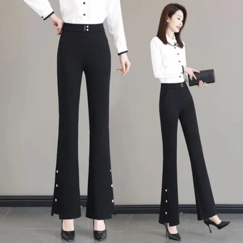 بنطلون نسائي واسع الساق عالي الخصر على الطراز الكوري للتنقل تسعة نقاط مرونة ماركة بنطلونات نسائية على الموضة بنطلونات غير رسمية