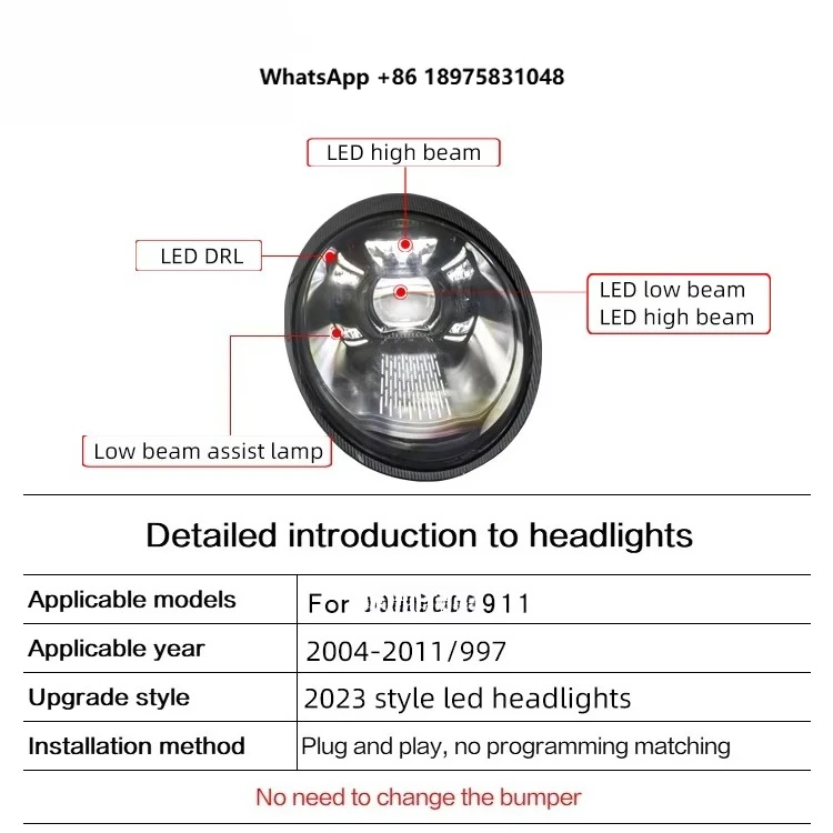 

[1979] 2004-2012 997 GT3 Front Headlamp Upgrade to 2023 992 PDLS Turbo Style Led Headlights forPorsche 911 997.1 997.2