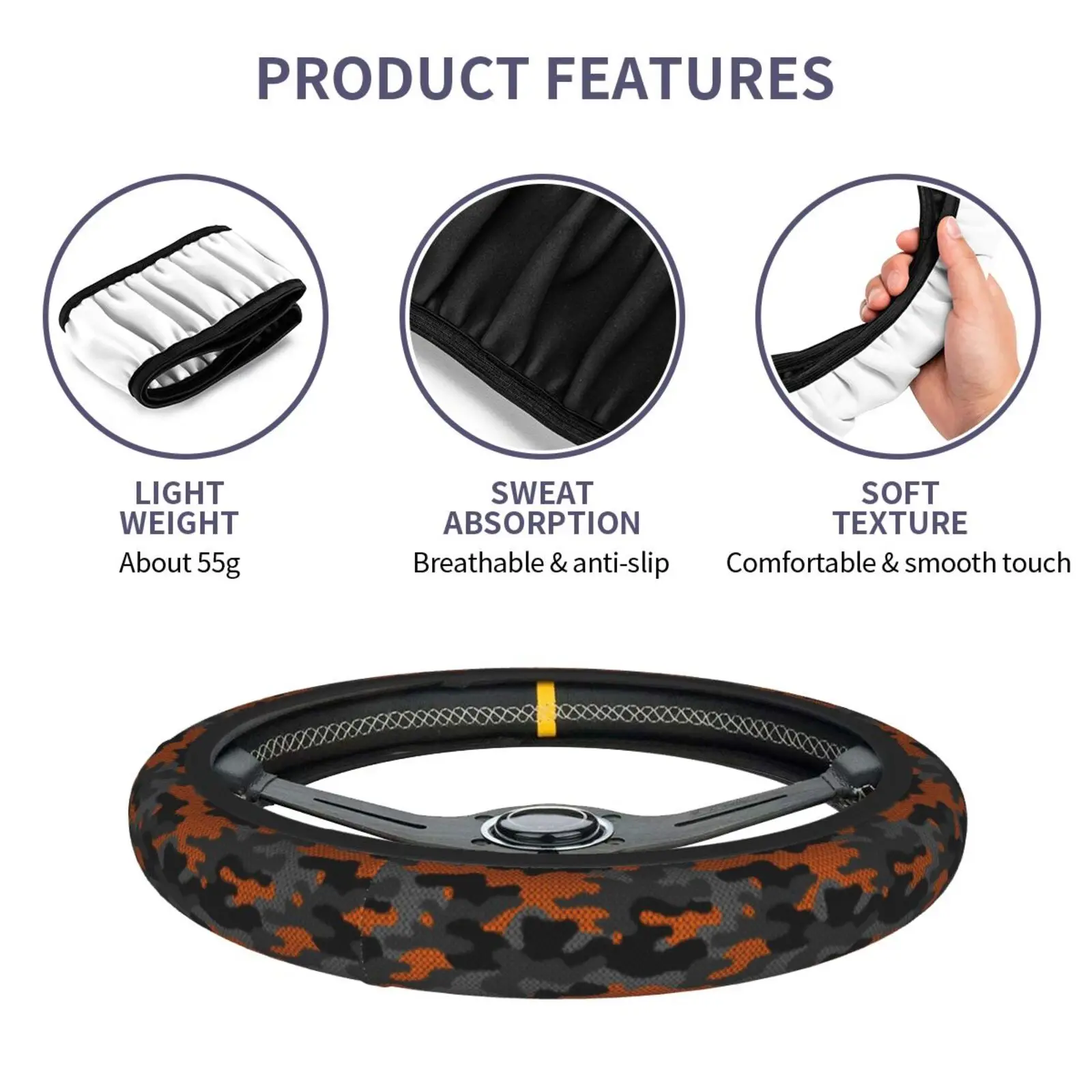 Hunter Orange Camouflage Car Steering Wheel Cover 37-38 Non-slip Camo Military Fashion Car-styling Car Accessories - view 5