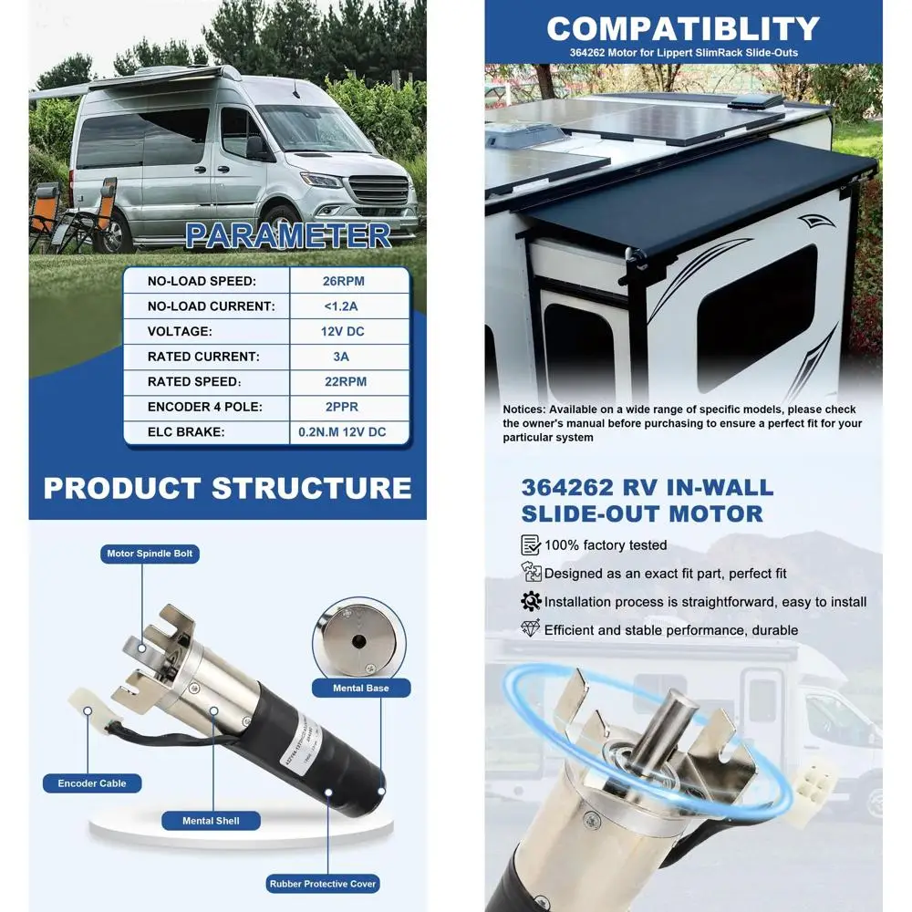 محرك منزلق 364262 RV مع فرامل متوافق مع نظام Lippert SlimRack Schwintek، عزم دوران متوسط 42 مم #1