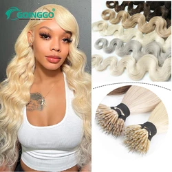 Nano Tip Hair Extensions Real Human Hair White Blonde Body Wave Nano Ring Hair Extension Pre Bonded Keratin Human Hair 50Pcs/50g