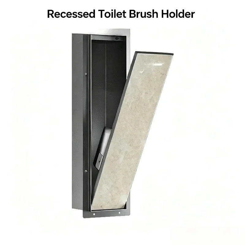 Wall Embedded Hidden Toilet Brush Stainless Steel In-wall Niche Silicone Concealed Tool For Bathroom Side Wall Installation