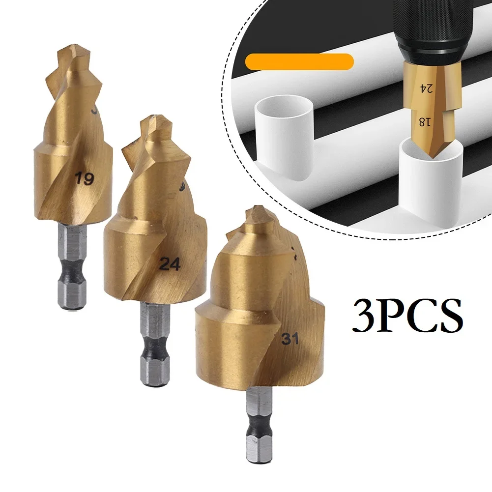 3pcs Hex Spiral Countersink Drill Bit For Water Pipe Expansion Punching 15-31mm For Drill Bits Power Tool Accessory