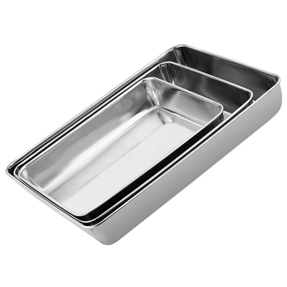 

3pcs Stainless Steel Tray Deep Edged Serving Plate For Food Dessert Cake Baking Storage Organizing Kitchen Table Decorative Use