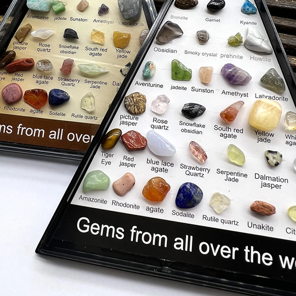 Natural Stone Crystal Mineral Specimen Triangle Shaped Acrylic Box Bookshelf Living Room Display Crafts Ornaments Home Decor