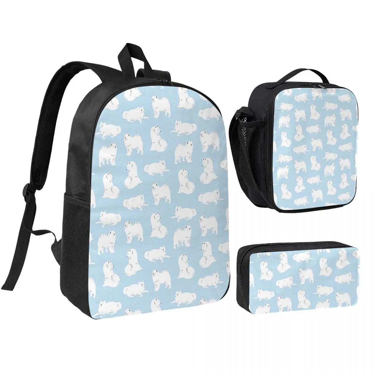 

Samoyed Print Backpack Boys Girls BookBag School Bag Shoulder Bags 3ps Insulated Lunch Bag Pencil Case