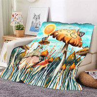 HX Microcosm Flannel Blanket Wild Herb Mushroom Snail 3D Printed Throw Blanket For Beds Keep Warm Plush Quilts Baby Blankets