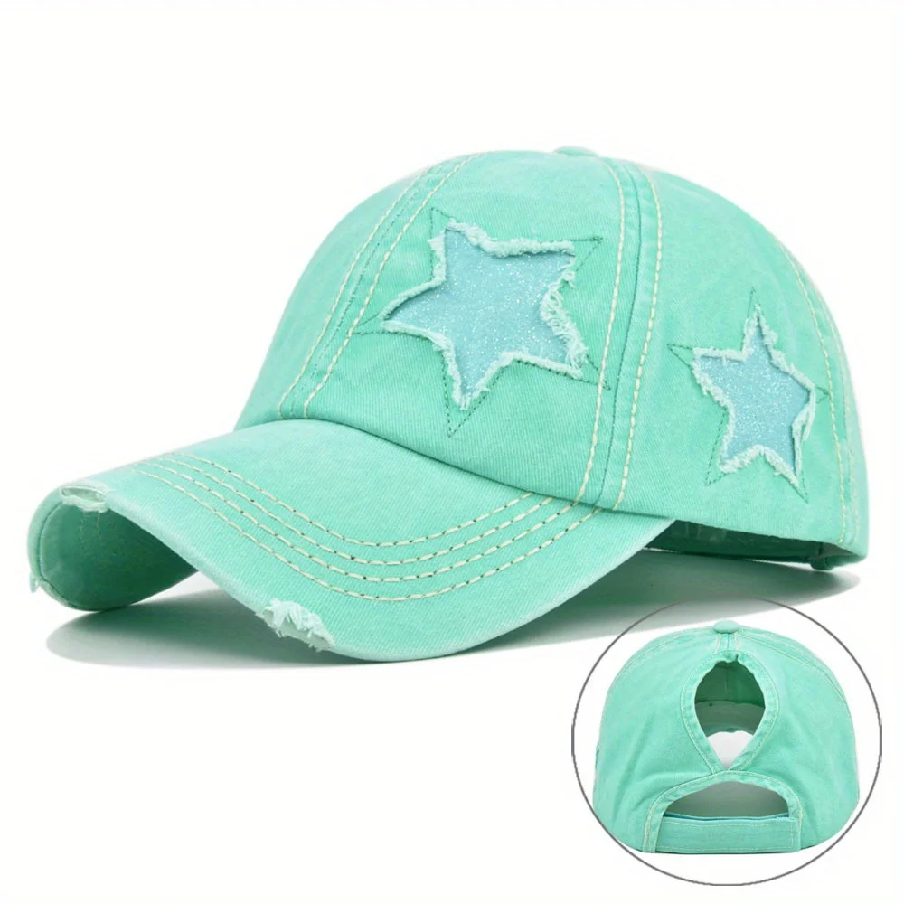 Gorra de béisbol desgastada para hombre y mujer, gorro con cola de caballo, Flash Star, a la moda, para el sol, ciclismo al aire libre, viajes, Hikin