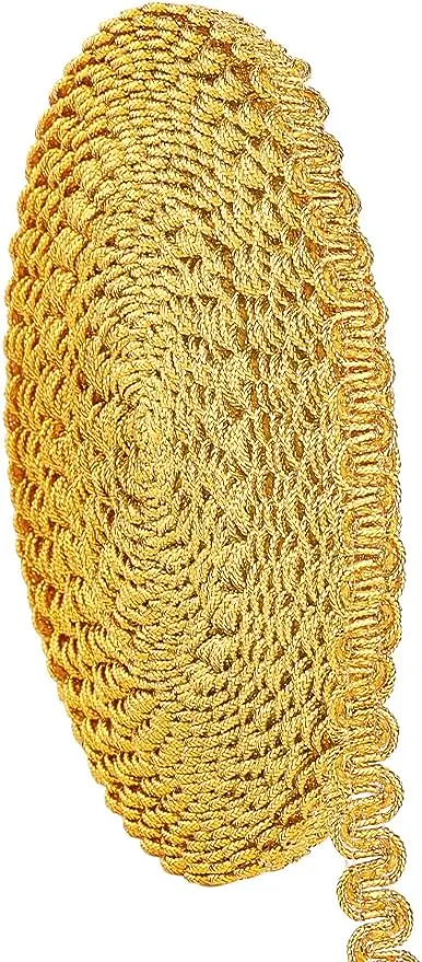 13.5 Yards/12m Golden Gimp Braid Trim, 0.43 inch/11mm Flat Fabric Decorative Trim Metallic Scroll Braid Ribbon Filigree Curved