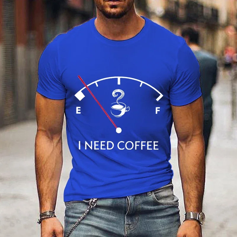 I Need Coffee T-shirts Men's T-shirts Funny Coffee Gauge Fuel Meter Fashion Men Casual T-shirt Aesthetic Hipster Tshirt Camisa