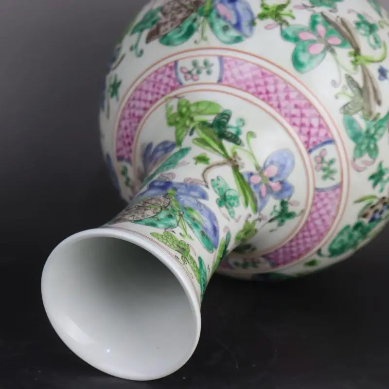 Qing Kangxi Pastel Butterfly Pattern Vase Antique Porcelain Home Chinese Ornaments Collection