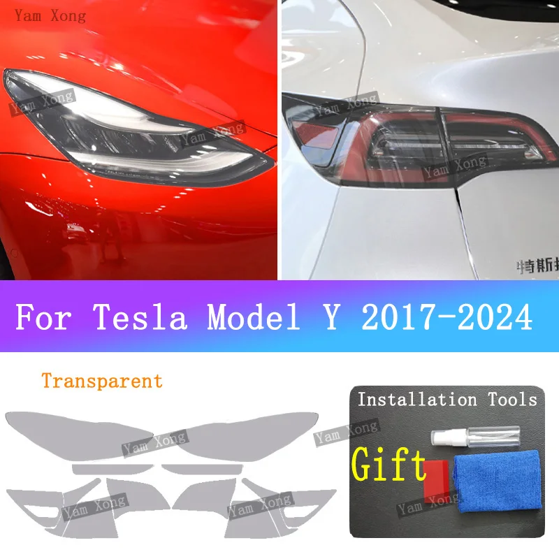 Para Tesla Model Y 2017-2024 Auto faro negro cubierta trasera película luz delantera luz trasera TPU películas protectoras blindadas transparentes