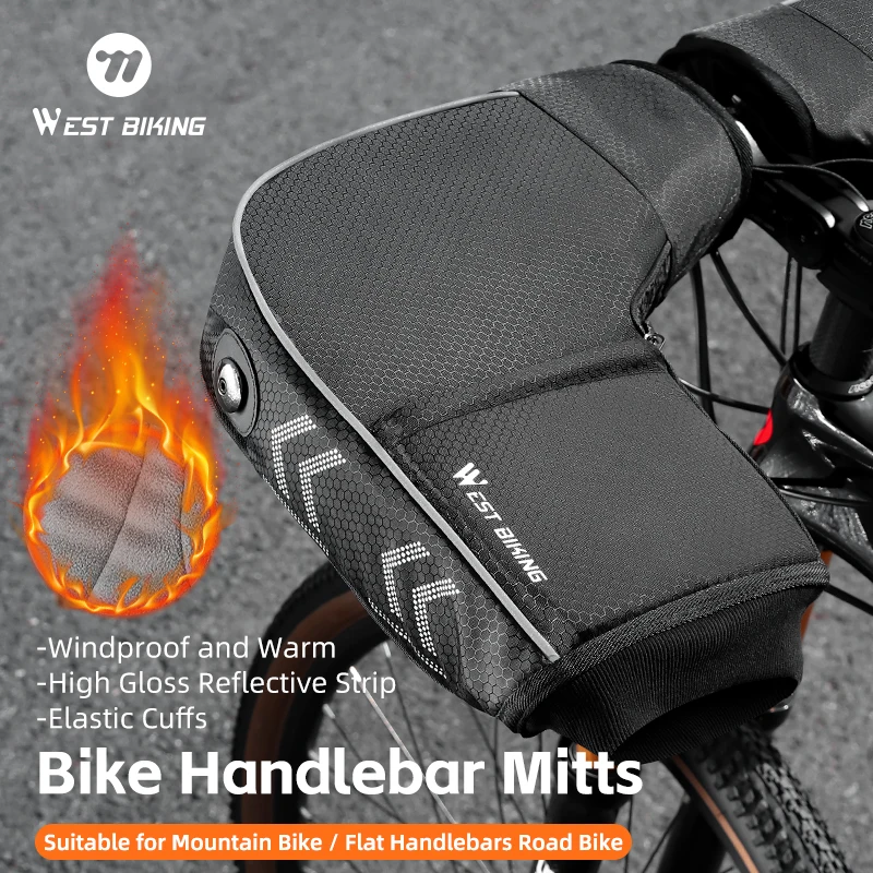 

WEST BIKING Bicycle Handlebar Mittens With Plugs Winter Windproof Warm 3M Cotton Polar Fleece Gloves For MTB Thermal Sport Gear