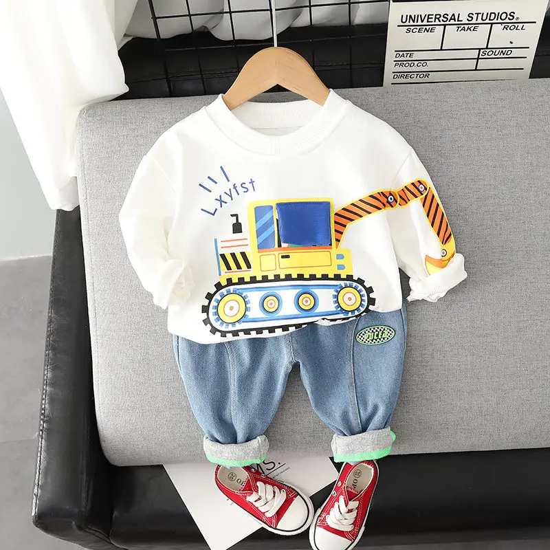 Spring Autumn Baby Boys Children Clothing Sets Toddler Tracksuits Wear Long Sleeve Cartoon Tiger T-shirt Jeans Cotton Suits