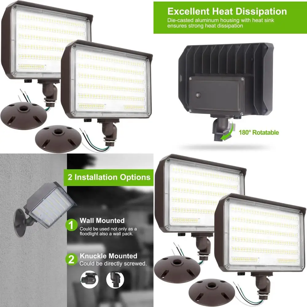 

Уличный светодиодный светильник безопасности 100 Вт с фотоэлементом, 5000K, от заката до рассвета, 14000 люмен, AC100-277V, настенный монтаж, 2 шт.