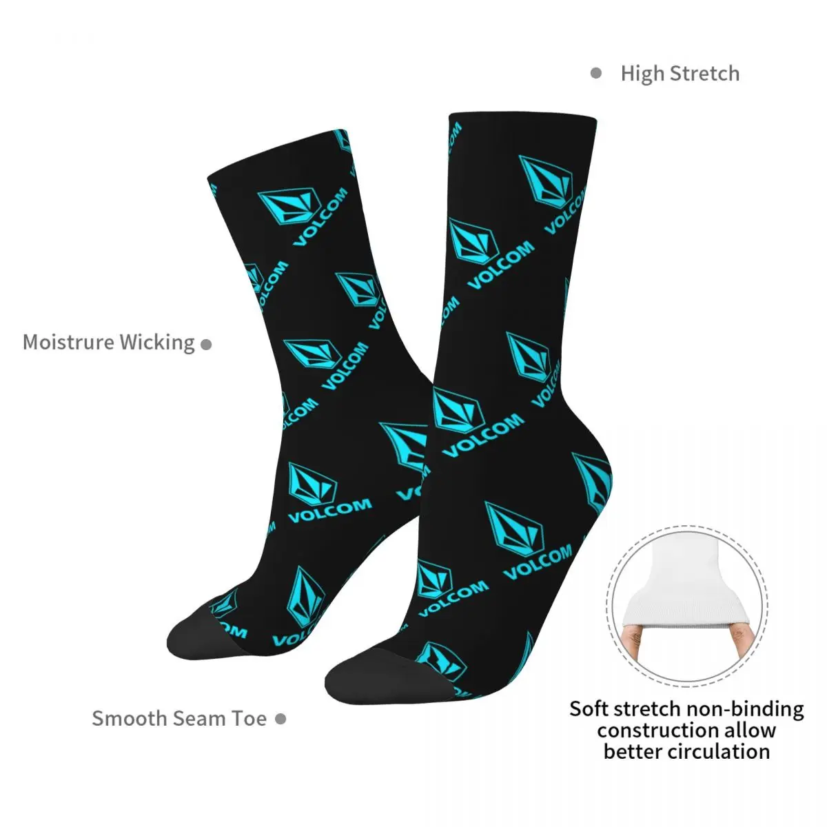 Volcom Logo Socks Harajuku Sweat Absorbing Stockings All Season Long Socks Accessories for Unisex Gifts