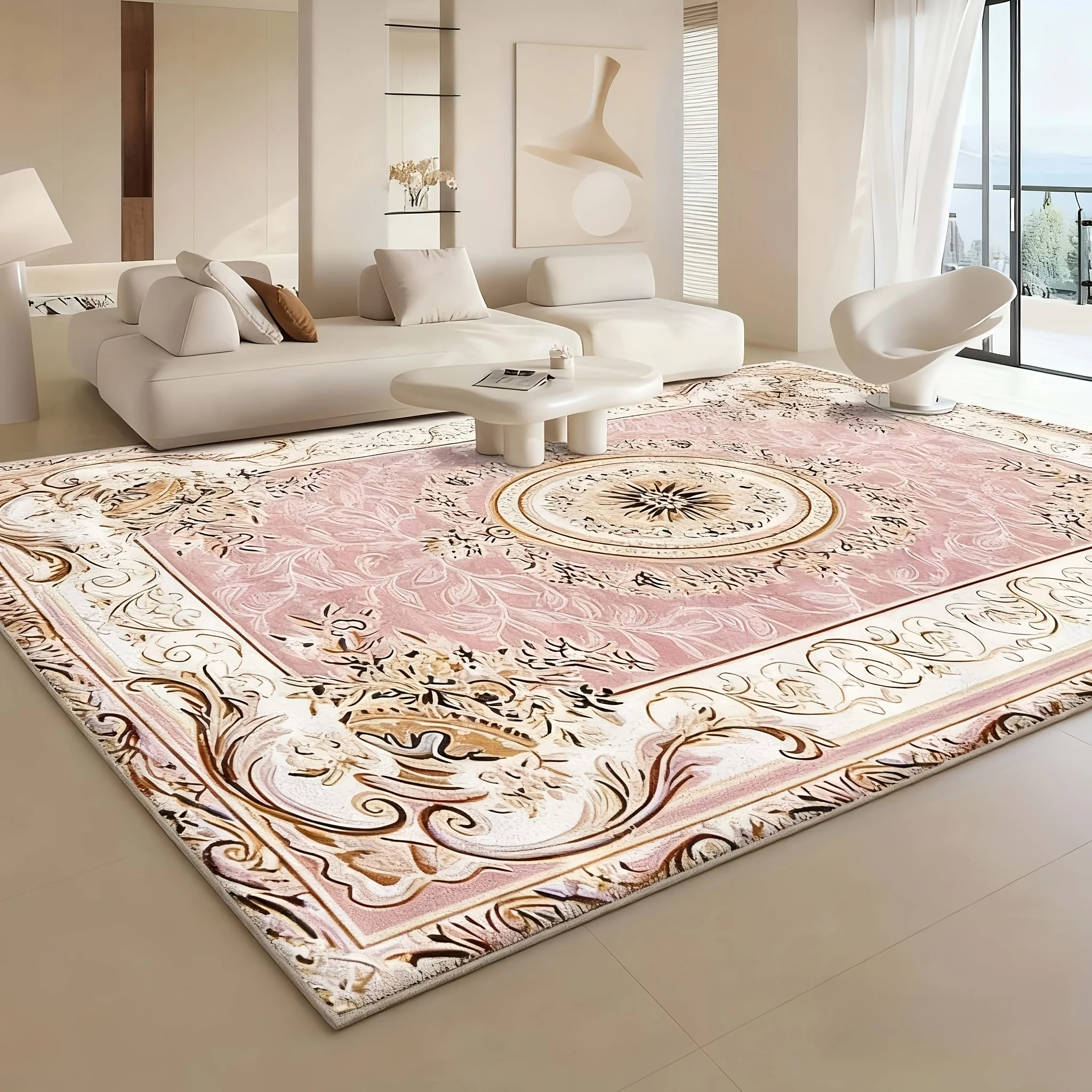 

Luxury Velvet Floral Low-Pile Area Rug - 852gsm Soft Shearable Checkered Design, Machine Washable Lightweight Polyester, Non-Sli